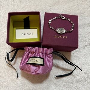 Gucci Black and Silver Bracelet with Logo Charm